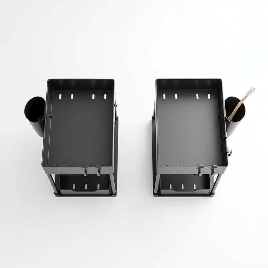 Under Sink Organizer Sliding Cabinet Basket Organizer Storage Rack with Hooks Hanging Cup Bathroom Kitchen Organizer