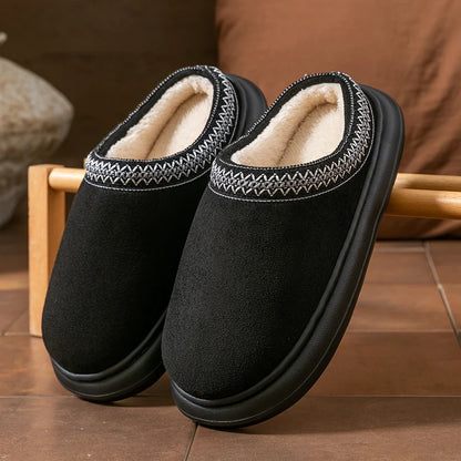 Men's Plush Slippers for Winter Thick Fuzzy Indoor House Shoes with Lightweight EVA Sole, Cozy Warm Slippers for Fall and Winter