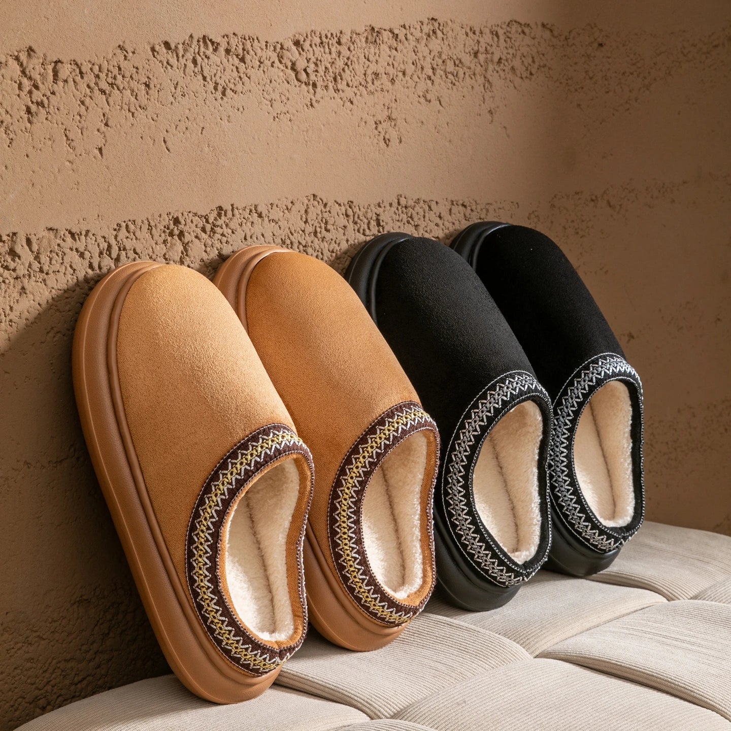 Men's Plush Slippers for Winter Thick Fuzzy Indoor House Shoes with Lightweight EVA Sole, Cozy Warm Slippers for Fall and Winter