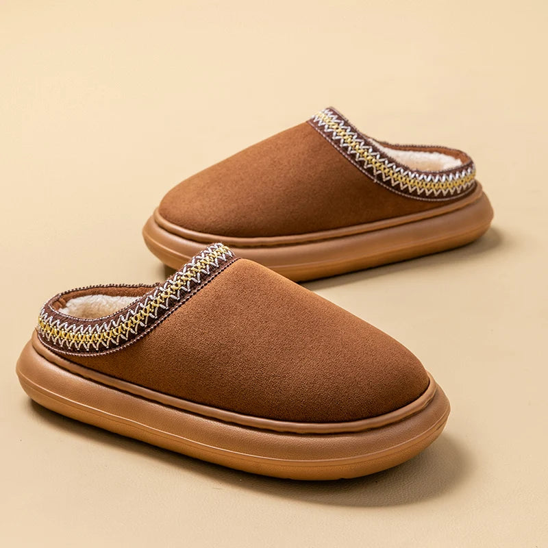 Men's Plush Slippers for Winter Thick Fuzzy Indoor House Shoes with Lightweight EVA Sole, Cozy Warm Slippers for Fall and Winter